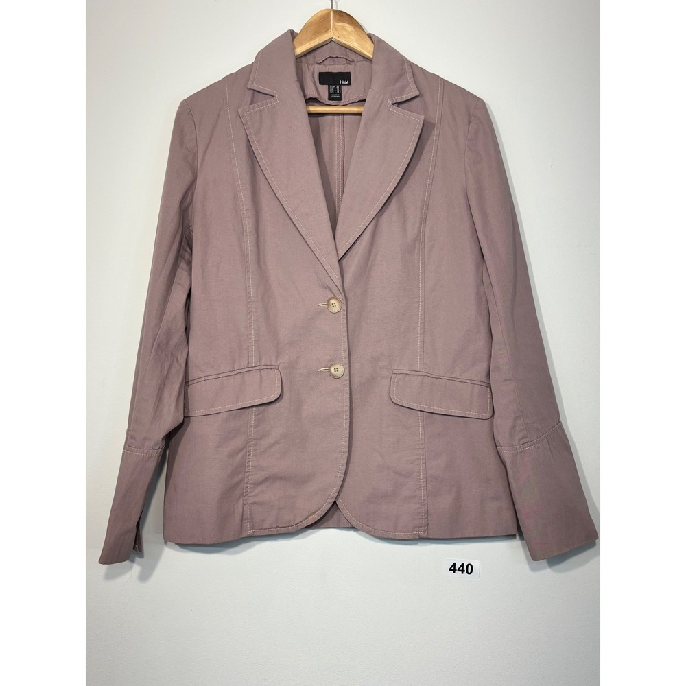 HM Womens Mauve Cotton Blazer Jacket Contrast Stitch Lavender Pink Size 12